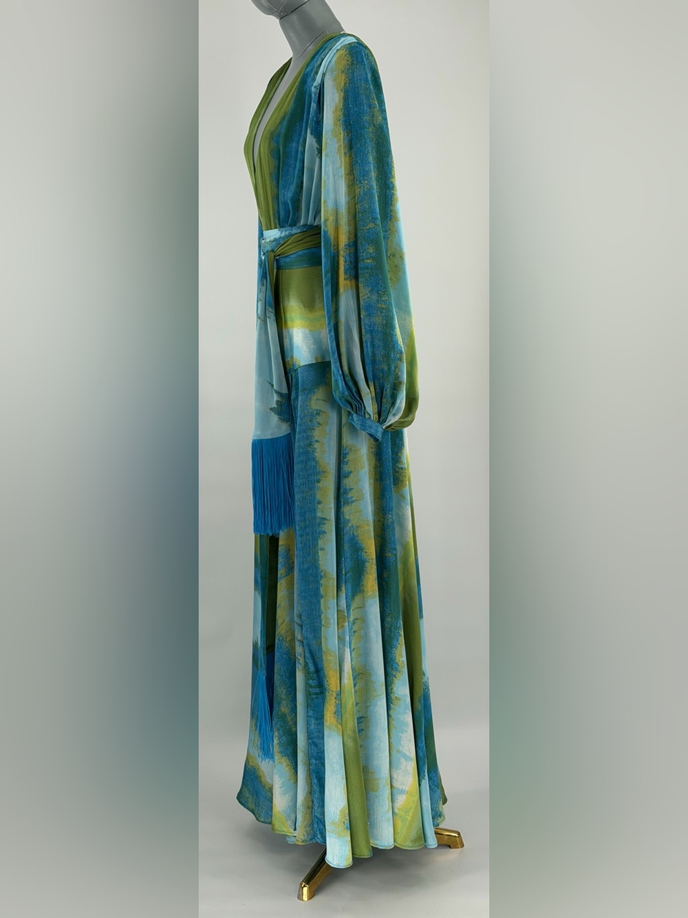 🆕 BRONX & BANCO 🧿 NWOT Coastal Carmen Belted Fringe Gown, Blue - Sz S US 4 - Picture 5 of 16